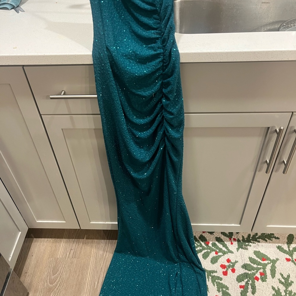 Elegant Teal Ruched Gown
